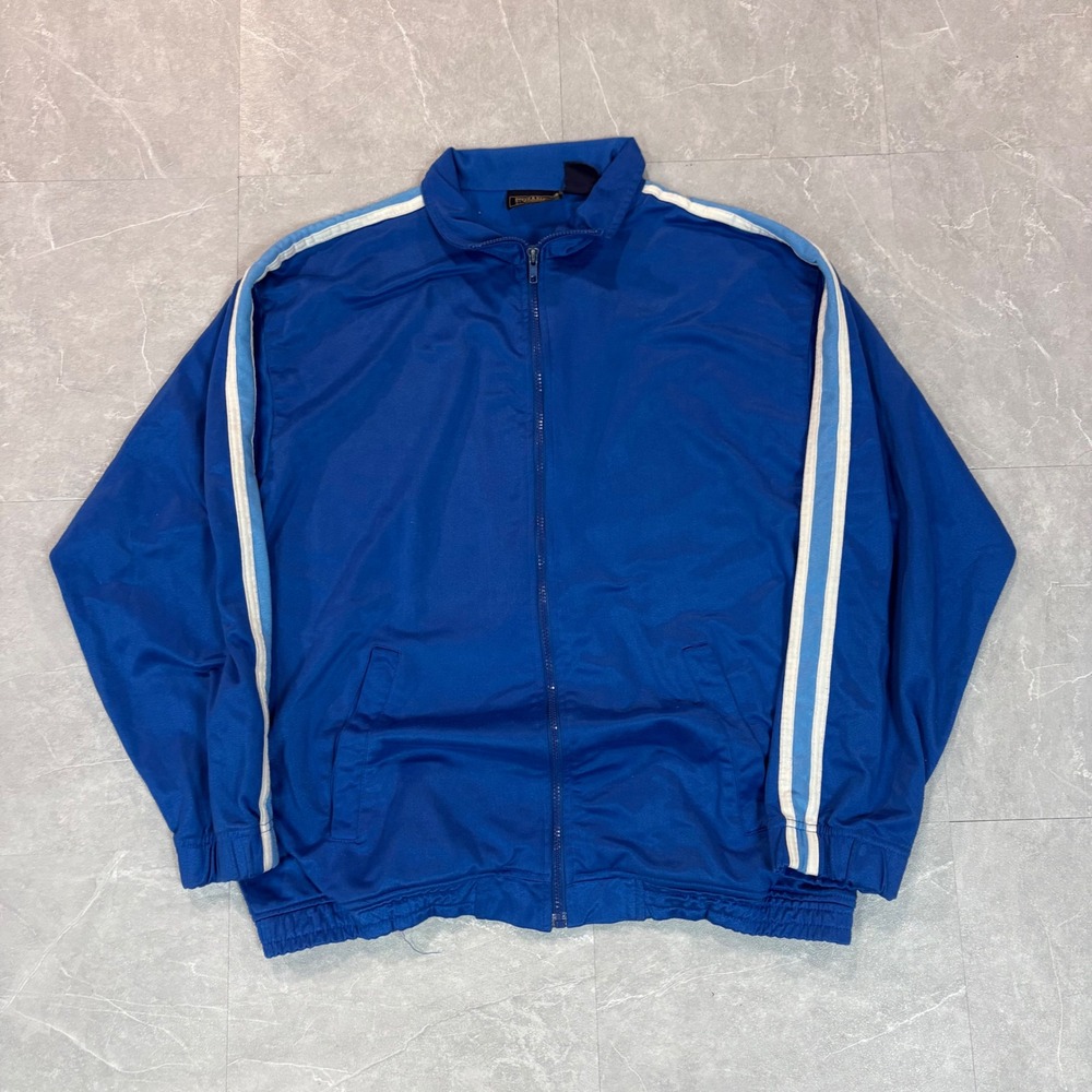 Steve & Barrys Mens Royal Blue Track Jacket Full Zip Athletic Stripe Large